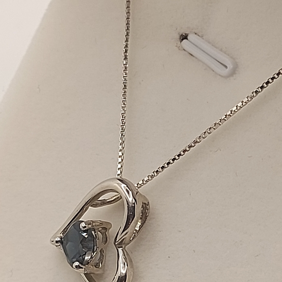 925 Sterling Silver Heart Necklace, Decorated with London Blue Topaz  - Picture 6 of 8